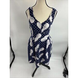 Maison Jules Womens M Blue White Pineapple Print Dress Sleeveless Fit Flare